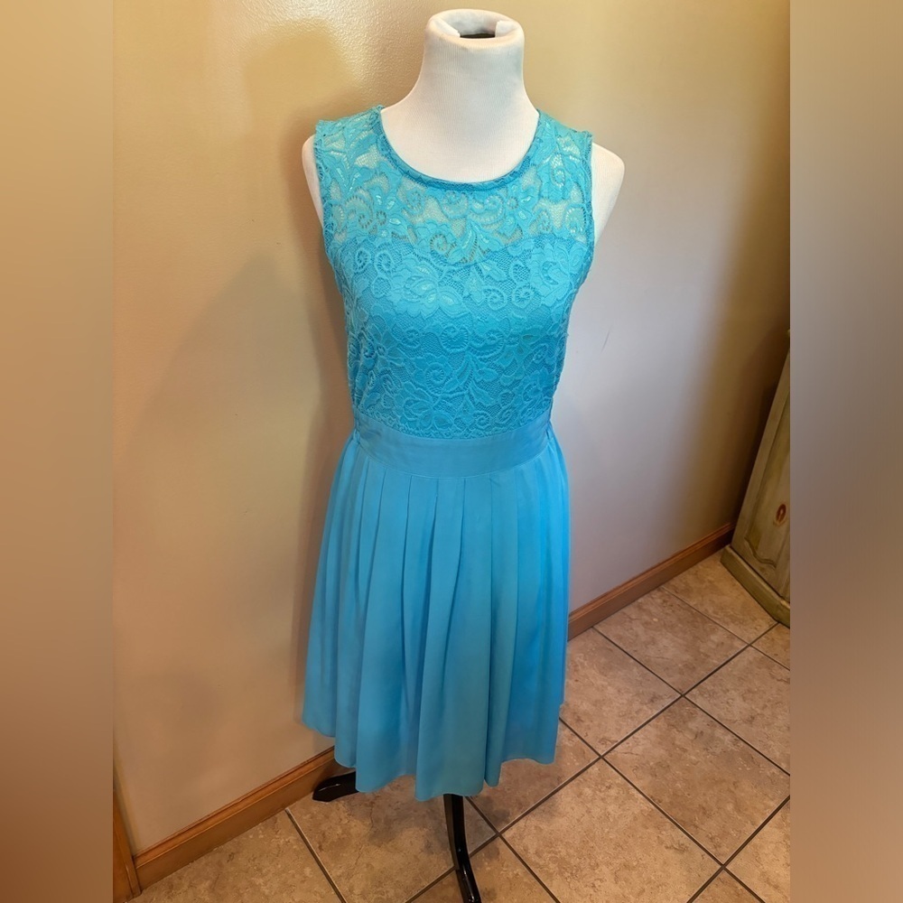 Malibu Blue Dress with Upper Lace Bodice NEW